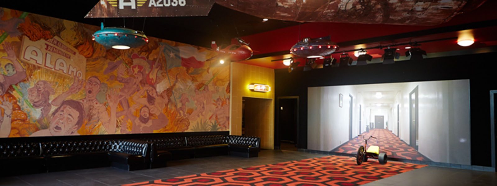 Lobby of Alamo Drafthouse South Lamar in Austin, Texas